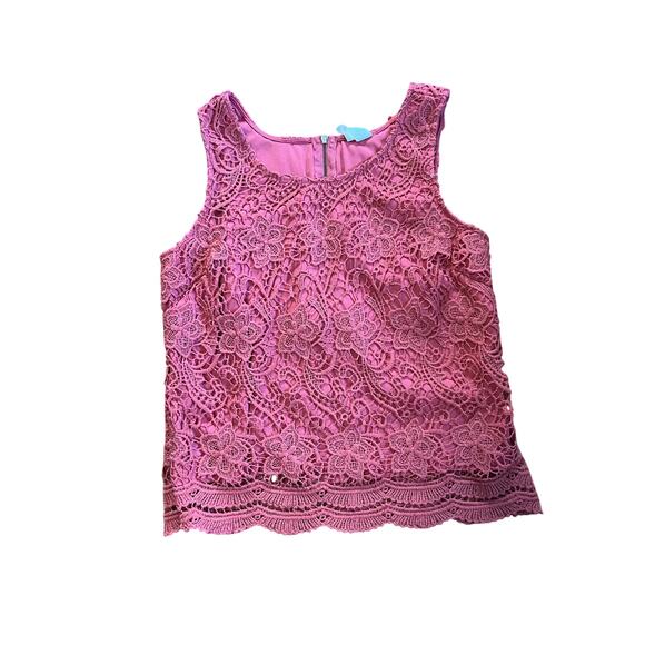 Japna Tops - Japna Coral Colored Slightly Cropped Lace Tank, Women's Small